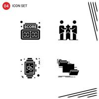 Pack of 4 creative Solid Glyphs of board love partners collaboration partners watch Editable Vector Design Elements