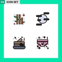 Mobile Interface Filledline Flat Color Set of 4 Pictograms of bamboo clothing science cake underpants Editable Vector Design Elements