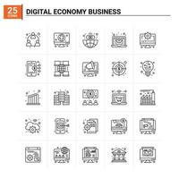 Fondo de vector de conjunto de iconos de negocio de economía digital 25