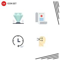 Universal Icon Symbols Group of 4 Modern Flat Icons of diamond report ruby history time Editable Vector Design Elements