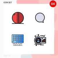 Editable Vector Line Pack of 4 Simple Filledline Flat Colors of cricket ball computer solid ball instagram server Editable Vector Design Elements