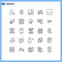Modern Set of 25 Lines Pictograph of layout day gallery wrench repair Editable Vector Design Elements