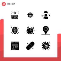9 Thematic Vector Solid Glyphs and Editable Symbols of chart space beauty science alien Editable Vector Design Elements