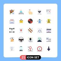 Mobile Interface Flat Color Set of 25 Pictograms of target map double grill camping Editable Vector Design Elements