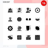 Group of 16 Solid Glyphs Signs and Symbols for construction business hand coin man Editable Vector Design Elements