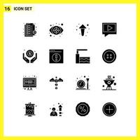 Modern Set of 16 Solid Glyphs and symbols such as money business arrow mail video Editable Vector Design Elements