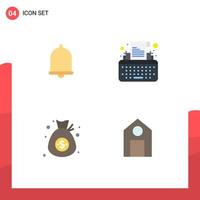 Set of 4 Commercial Flat Icons pack for alert currency sound typewriter money Editable Vector Design Elements