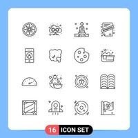 Set of 16 Modern UI Icons Symbols Signs for phone media grave friend contract Editable Vector Design Elements