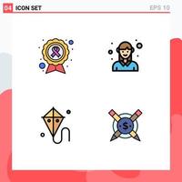 Set of 4 Modern UI Icons Symbols Signs for awareness ribbon worker cause employee kite Editable Vector Design Elements