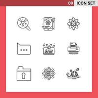 Set of 9 Modern UI Icons Symbols Signs for identity card employee atom comment bubble Editable Vector Design Elements