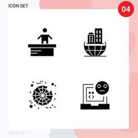 paquete de 4 signos y símbolos de glifos sólidos modernos para medios de impresión web, como elementos de diseño de vectores editables defectuosos del negocio del trabajador araña del cajero