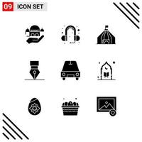Pictogram Set of 9 Simple Solid Glyphs of islam passenger tent car design Editable Vector Design Elements