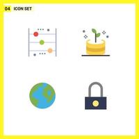4 Universal Flat Icons Set for Web and Mobile Applications abacus globe counting investment lock Editable Vector Design Elements