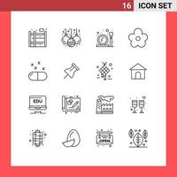 Modern Set of 16 Outlines and symbols such as paper medical mirror drug pot Editable Vector Design Elements