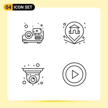 Set of 4 Modern UI Icons Symbols Signs for beamer security location home abstract Editable Vector Design Elements