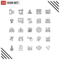 25 Universal Line Signs Symbols of mixer console cone cd stop Editable Vector Design Elements