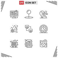 Pictogram Set of 9 Simple Outlines of computers network pencil computer liquid Editable Vector Design Elements