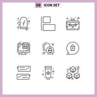 conjunto de 9 iconos de interfaz de usuario modernos signos de símbolos para elementos de diseño vectorial editables de seguridad de chat de caja de color huevo vector