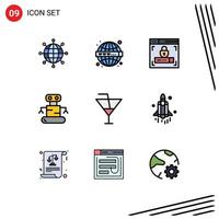 Group of 9 Filledline Flat Colors Signs and Symbols for party glass web design drink robot Editable Vector Design Elements