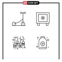 Stock Vector Icon Pack of 4 Line Signs and Symbols for scooter shop locker logistic store Editable Vector Design Elements