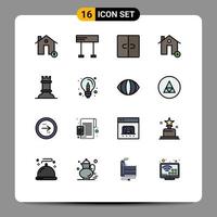 Modern Set of 16 Flat Color Filled Lines Pictograph of new estate sport buildings interior Editable Creative Vector Design Elements