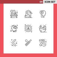 Outline Pack of 9 Universal Symbols of head up paper mind human Editable Vector Design Elements