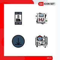 Pack of 4 Modern Filledline Flat Colors Signs and Symbols for Web Print Media such as communication download file love location Editable Vector Design Elements