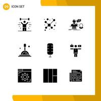 Universal Icon Symbols Group of 9 Modern Solid Glyphs of commentator deep search consultation magnifying glass support Editable Vector Design Elements