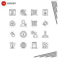 Set of 16 Vector Outlines on Grid for delete color travel rgb gift Editable Vector Design Elements