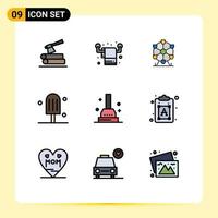 9 User Interface Filledline Flat Color Pack of modern Signs and Symbols of creative plunger atomium bath dessert Editable Vector Design Elements