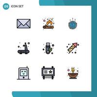 Mobile Interface Filledline Flat Color Set of 9 Pictograms of treadmill gym globe exercise global Editable Vector Design Elements