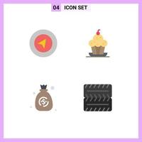 4 Thematic Vector Flat Icons and Editable Symbols of map dollar cake sweet wheel Editable Vector Design Elements