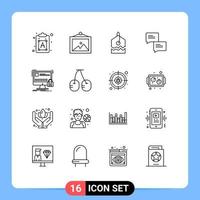 Set of 16 Modern UI Icons Symbols Signs for secure lock over protection message Editable Vector Design Elements