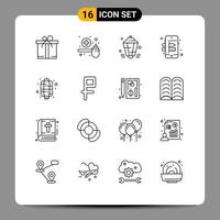 Pictogram Set of 16 Simple Outlines of lantern process lantern creative decoration Editable Vector Design Elements