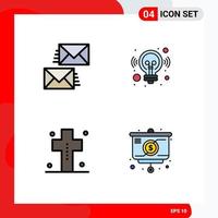 Modern Set of 4 Filledline Flat Colors Pictograph of communication costume email business graveyard Editable Vector Design Elements