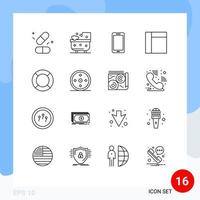 Modern Set of 16 Outlines and symbols such as help basic phone layout samsung Editable Vector Design Elements