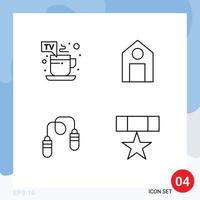 Mobile Interface Line Set of 4 Pictograms of cup fitness tv break school jumping Editable Vector Design Elements