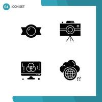 4 Universal Solid Glyphs Set for Web and Mobile Applications bonbon development camcorder professional camera creative Editable Vector Design Elements