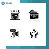 Editable Vector Line Pack of 4 Simple Solid Glyphs of install marketing computer file speaker Editable Vector Design Elements