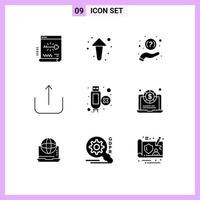 Group of 9 Solid Glyphs Signs and Symbols for extension upload direction ui support Editable Vector Design Elements