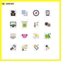 Flat Color Pack of 16 Universal Symbols of atm computer direction image online Editable Pack of Creative Vector Design Elements