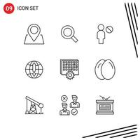 9 Universal Outline Signs Symbols of schedule management block event browser Editable Vector Design Elements