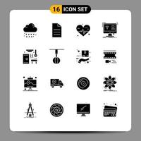 Set of 16 Modern UI Icons Symbols Signs for relax smart heart remote computer Editable Vector Design Elements