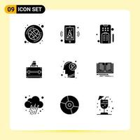 Set of 9 Commercial Solid Glyphs pack for mental bag mobile case money Editable Vector Design Elements