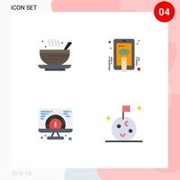 Modern Set of 4 Flat Icons and symbols such as soup speed tea hand touch website Editable Vector Design Elements