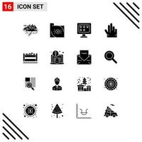 16 User Interface Solid Glyph Pack of modern Signs and Symbols of bangladesh hand document fingers rate Editable Vector Design Elements