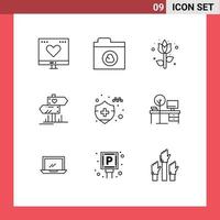 Set of 9 Commercial Outlines pack for car insurance wedding decoration heart dierection Editable Vector Design Elements