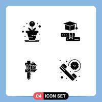 4 Thematic Vector Solid Glyphs and Editable Symbols of creative measure books graduation tiny Editable Vector Design Elements