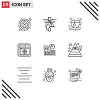 Pack of 9 Modern Outlines Signs and Symbols for Web Print Media such as success setting pollution page help Editable Vector Design Elements