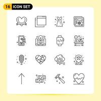 Modern Set of 16 Outlines Pictograph of shopping order website mobile education Editable Vector Design Elements